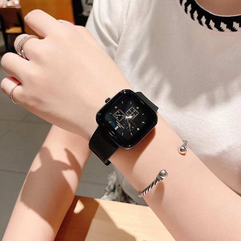 POSHI New Korean Style Square Ladies Watch fashion Korean elegant Silicone Band watches for women Waterproof Quartz Movement Jam Tangan Wanita