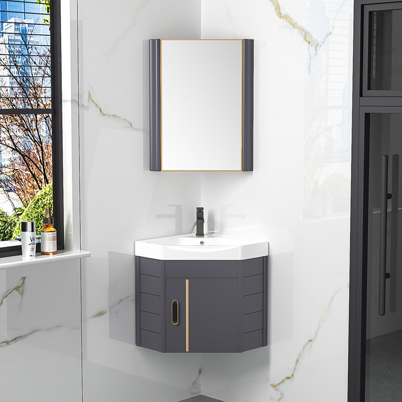 {SG Sales} Vanity Cabinet Bathroom Mirror Triangle Wash Basin Cabinet ...