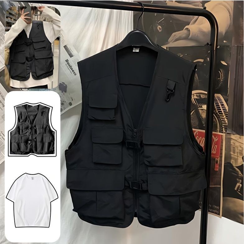 Functional Style Tooling Tactical Vest Men ins National Trendy Dark Street Wear Hip Hop Waistcoat Thin Vest Jacket Shopee Singapore