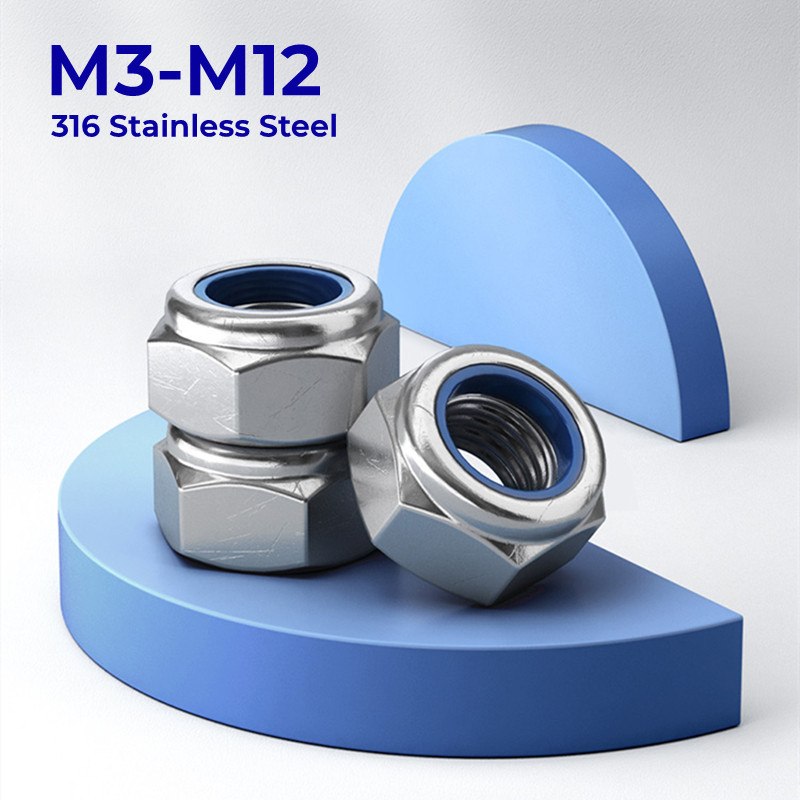 316 Stainless Steel Hex Nylon Insert Lock Nut M3 M4 M5 M6 M8 M10 M12 ...