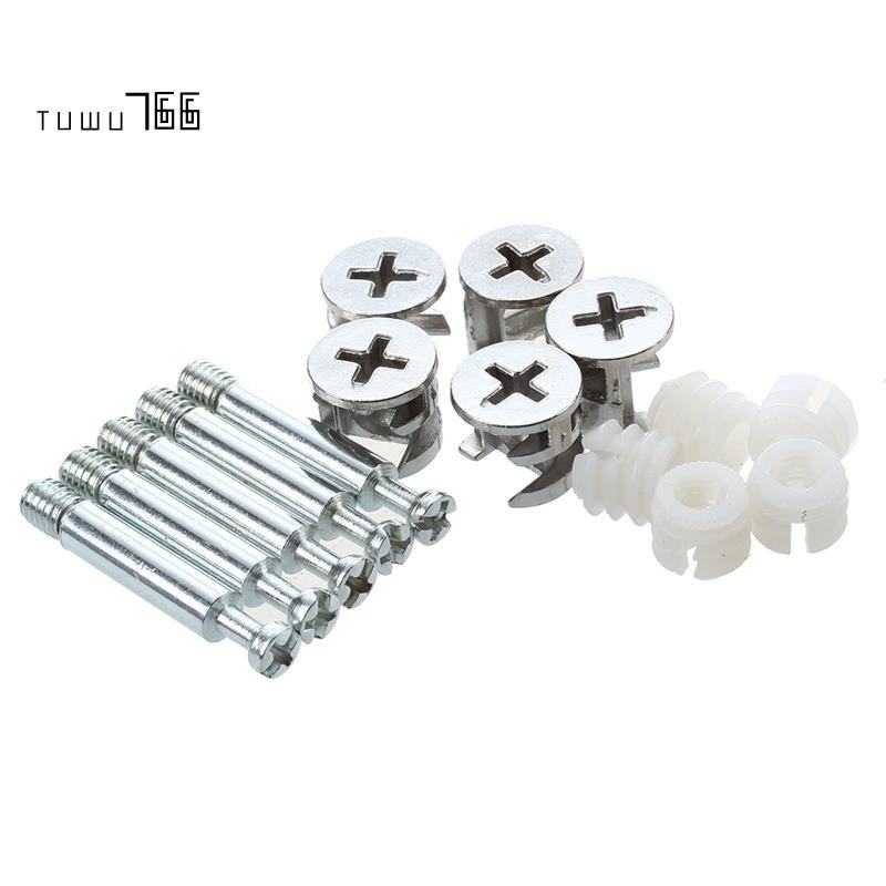 Furniture Cam Fitting with Dowel and PreInserted Nut (Set of 5