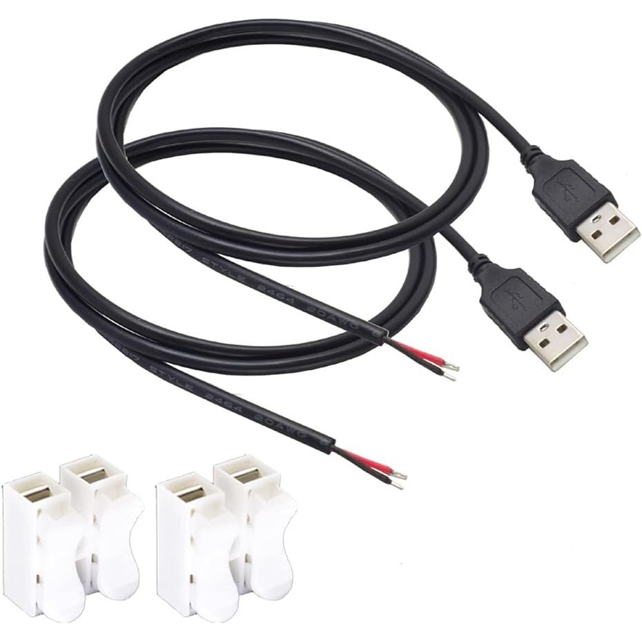 50pcs 1M/3.3FT 20AWG USB 2.0 Male Plug 2-Pin Wire DIY Pigtail Cable – Black