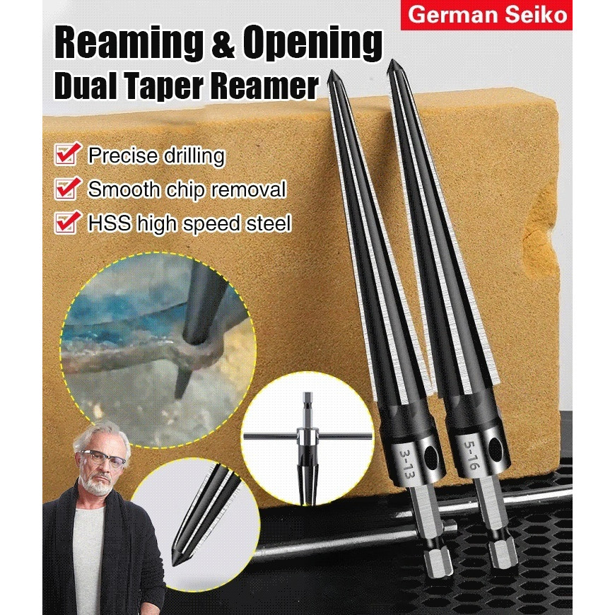 Double-purpose taper reamer for enlarging and opening holes ...