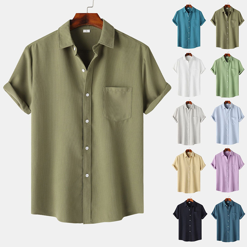 2024 New Green Simple Causal Loose All-match Solid Color Shirt with ...