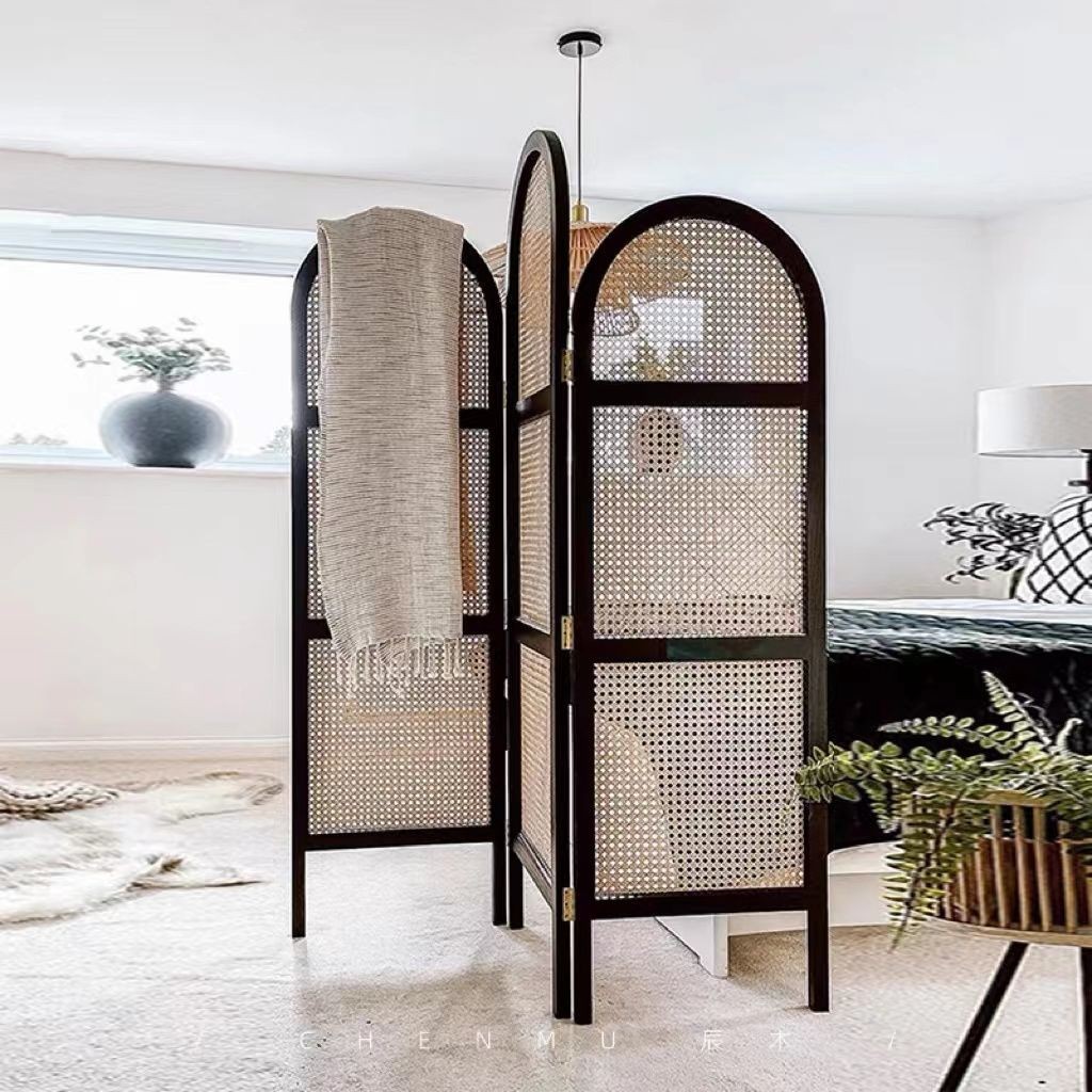 Rattan Screen Japanese StyleinsPortable Folding Screen Partition Living ...
