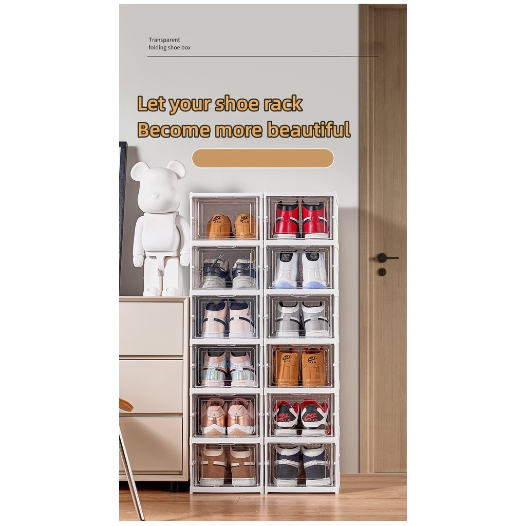 Foldable Shoe Organizer Shoe Box Storage Sneaker Storage Collapsible ...