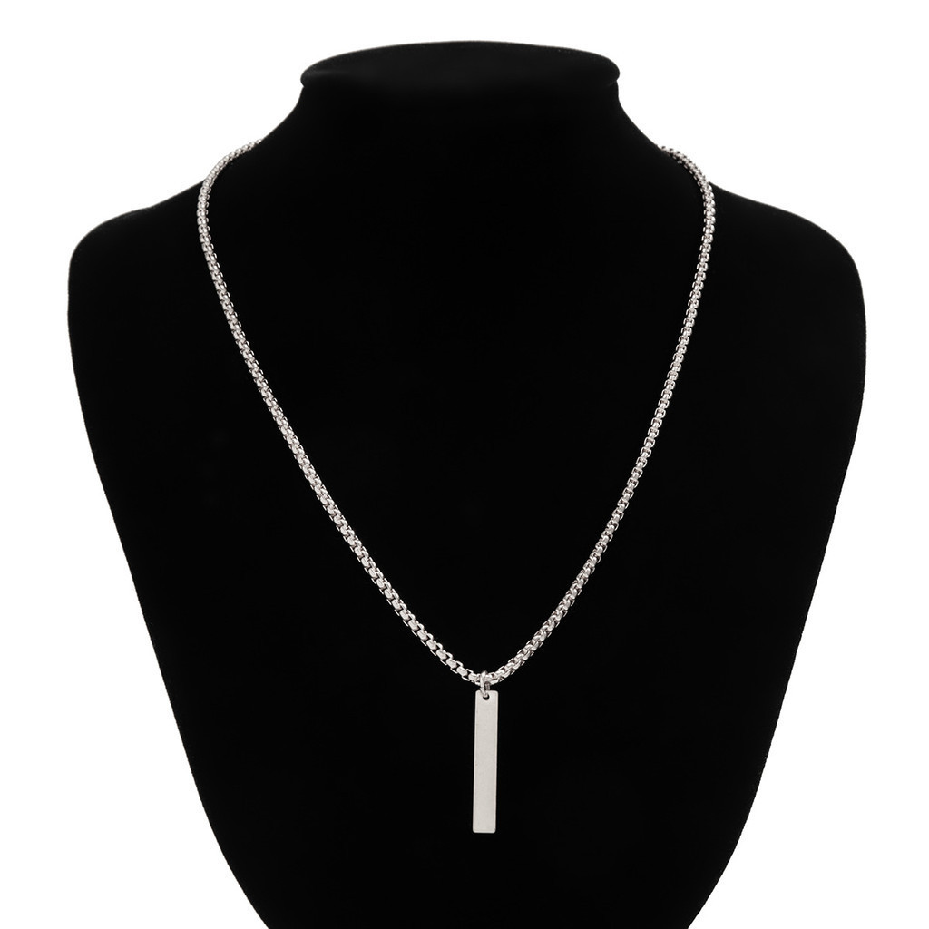Bar Necklace for Men Women Personalized Box Chain Necklace Vertical Bar Pendant Jewelry Gift for Him