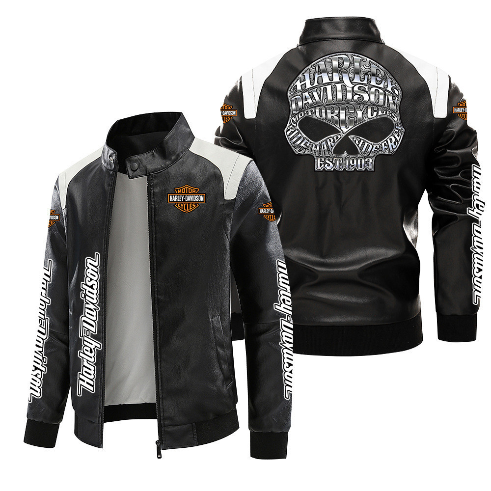 Harley Motorcycle Logo Leather Jacket Men's PU High-End Light Luxury ...