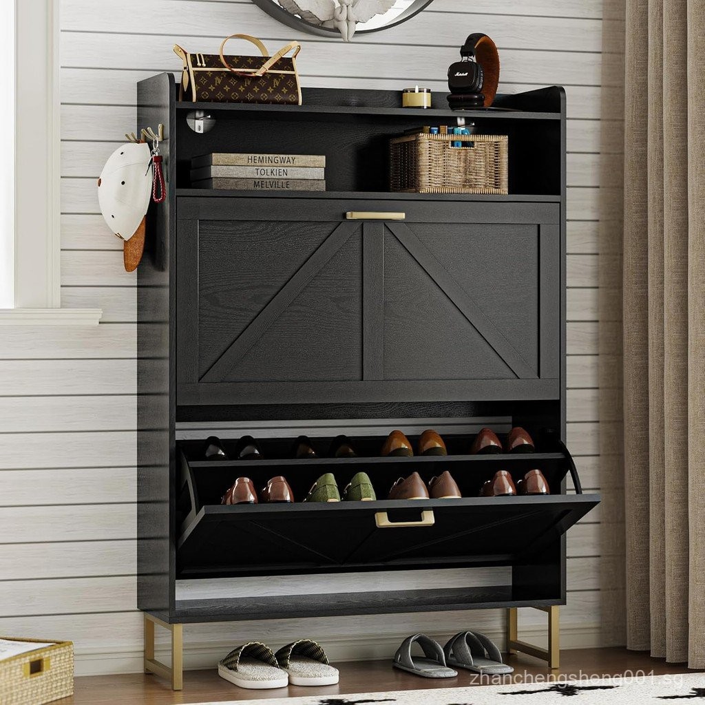 Shoe Cabinet Belt 2 Flip-top Drawer Narrow Shoe Storage Cabinet Wooden ...