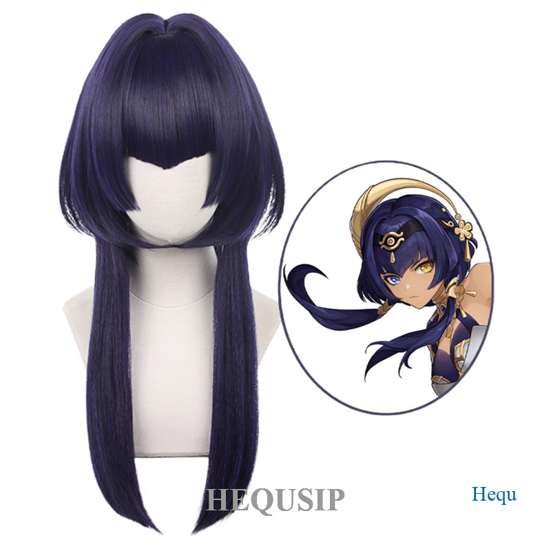 HEQU Genshin Impact Sumeru Candace Dark Blue Wig Cosplay Costume