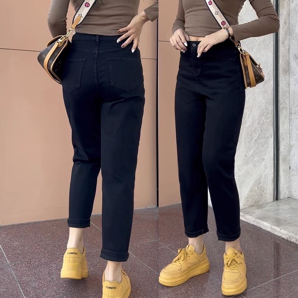 Large size black Harlan jeans women loose plush thickened 2023 winter new  high-waisted radish pants women's Warm baggy jeans