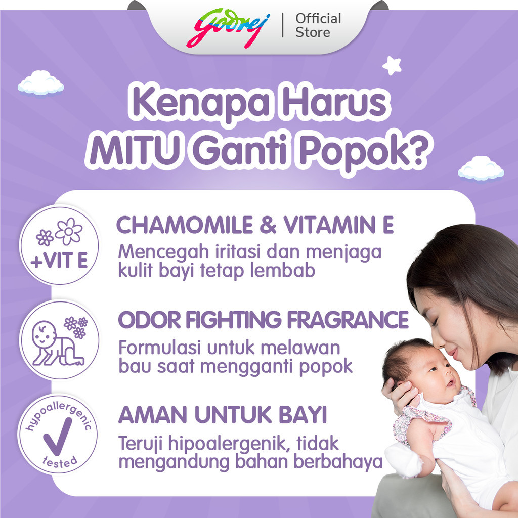 [Beli 1 Gratis 1] Mitu Baby Ganti Popok Wipes Playful Fressia 50'S x4 - Tisu Basah Bayi - Gambar 2
