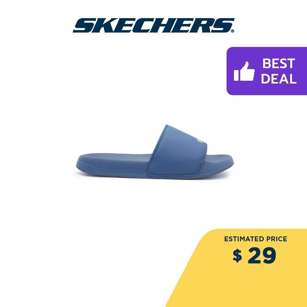 skechers slides blue
