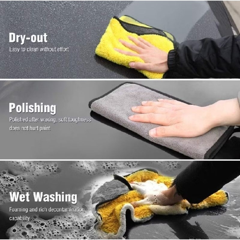 1PCS Kain Lap Microfiber 2 Sisi Ukuran 25x25cm Halus Tebal Pengering Kendaraan Mobil Motor Serbaguna A201 - Gambar 3
