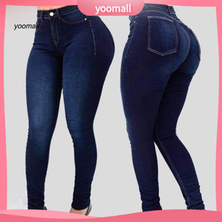 Korea Women High Waist Ripped Denim Jeans Skinny Leggings Straight Cropped  Pants