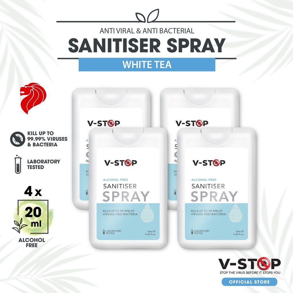 V-STOP White Tea Antiviral & Antibacterial Alcohol Free Card Sanitiser -  20ml [Bundle 4]
