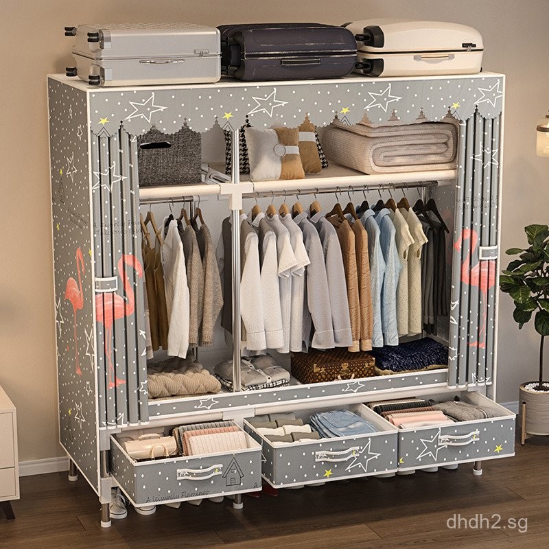 7T Simple Fabric Wardrobe for Rental Room Home Bedroom Steel Frame ...