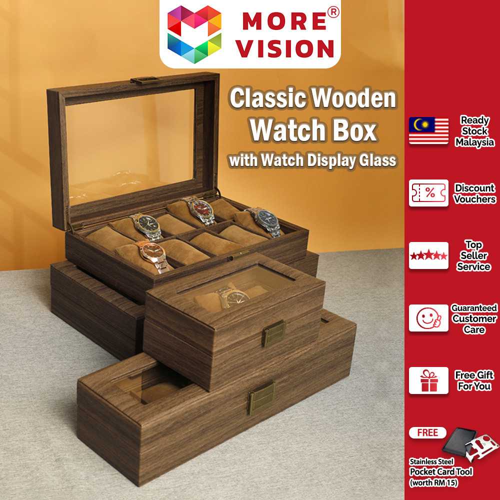 Classic Wooden Watch Box Multiple Slots Display Case Storage Organizer ...