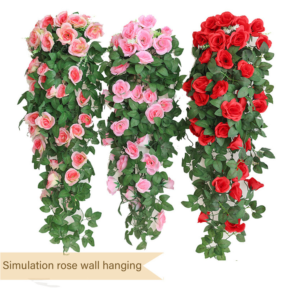 Artificial Fake Silk Wall Hanging Rose Flower Ivy Vine DIY Artificial ...