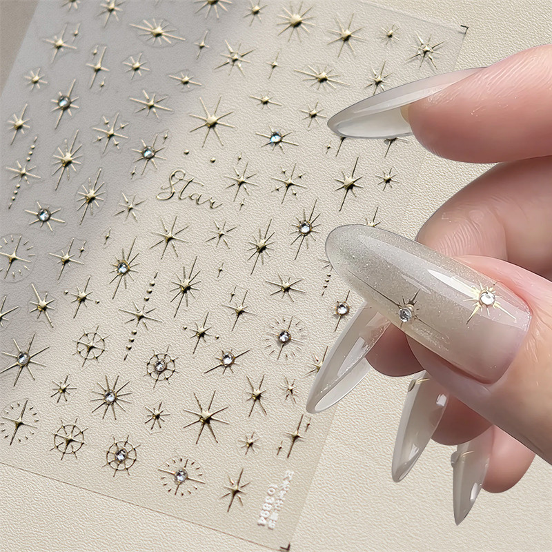 Gold Silver Star Colorful Glitter Starlight Rhinestones Relief Nail Art ...