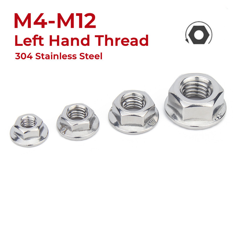 304 Stainless Steel Left Hand Thread Hexagon Flange Nut M4 M5 M6 M8 M10 ...