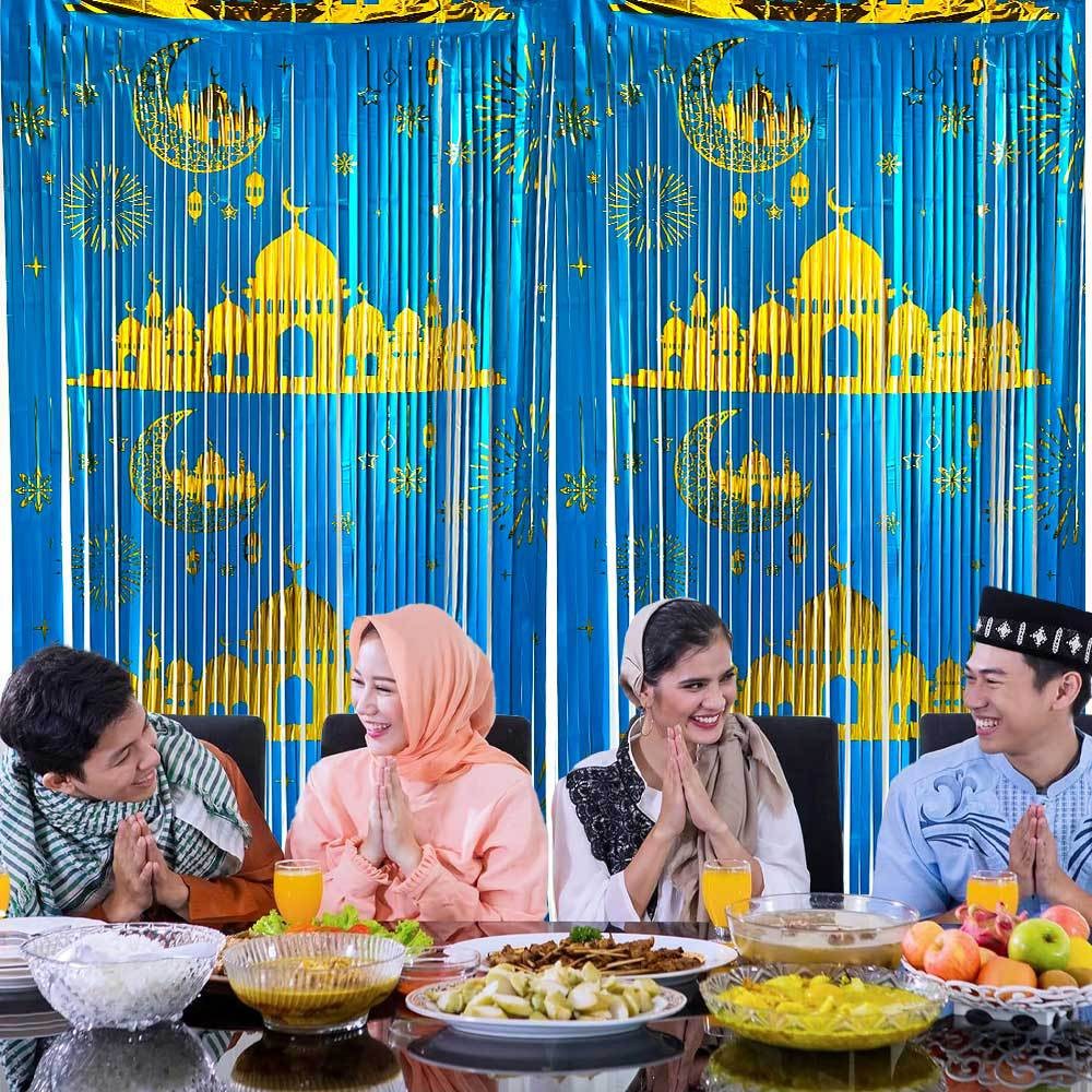 Raya Decoration EID Mubarak Moon Festival Plastic Tinsel Curtain Party ...
