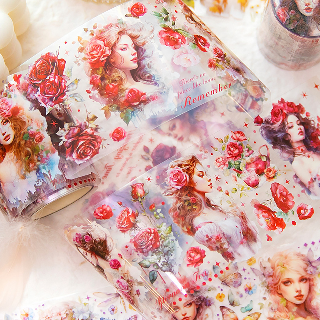 Journamm 65mm*3m PET Tapes Girl Floral Stickers Collage Stationery DIY ...
