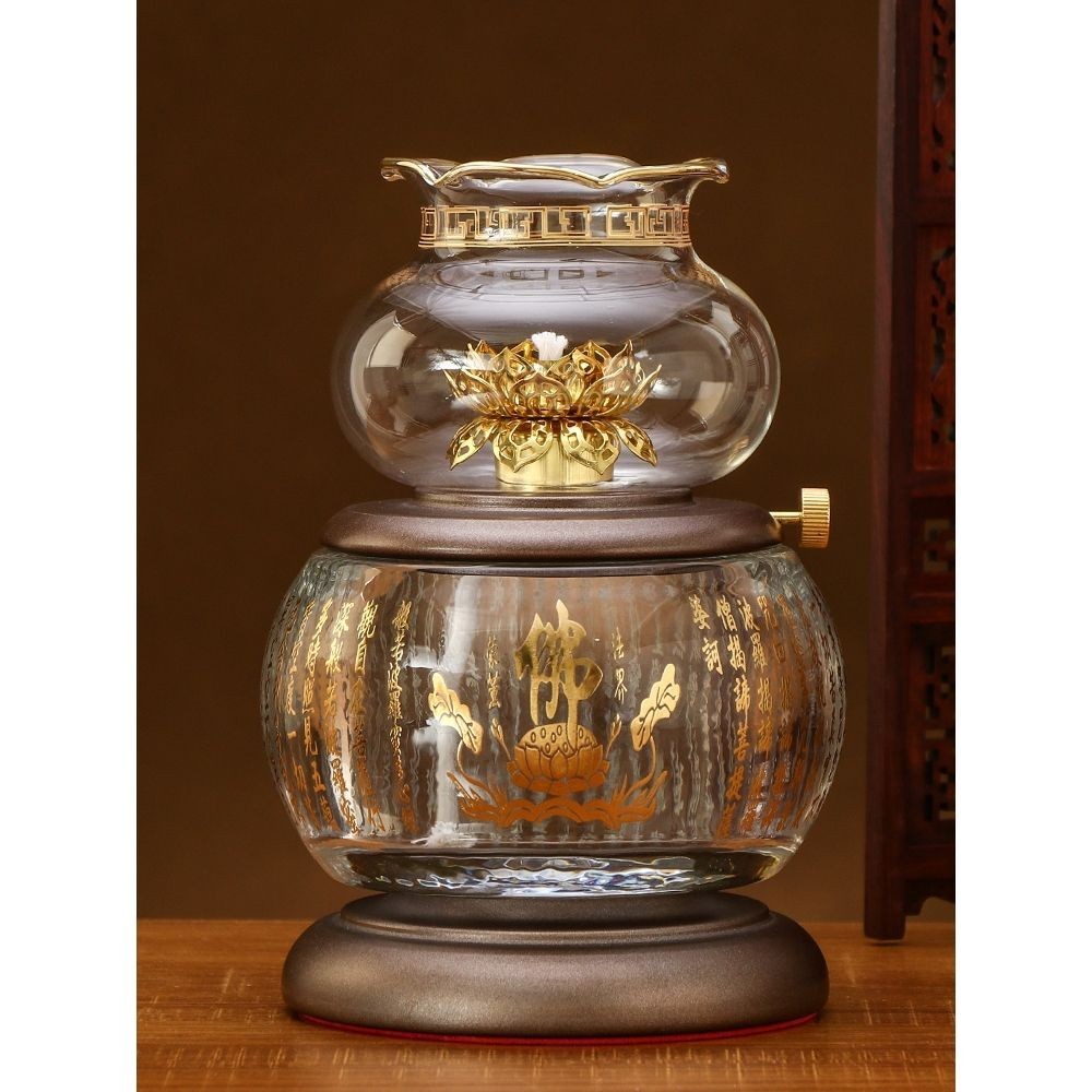 Crystal Lotus Butter Lamp Lamp Lamp Household Retro Glass Heart Sutra ...