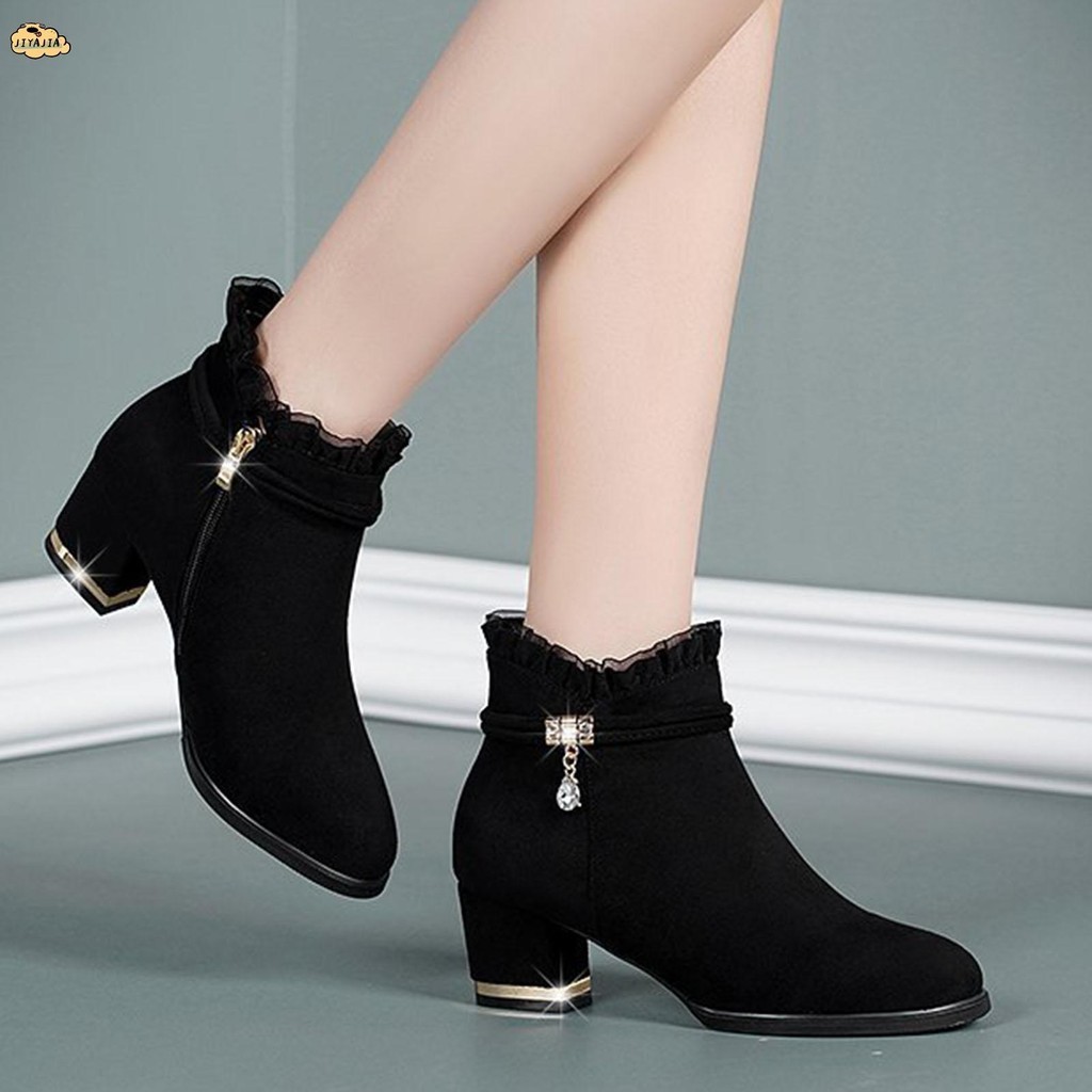 Women's Platform Ankle Boots Chunky Heel Fashion Short Slip On Zipper ...