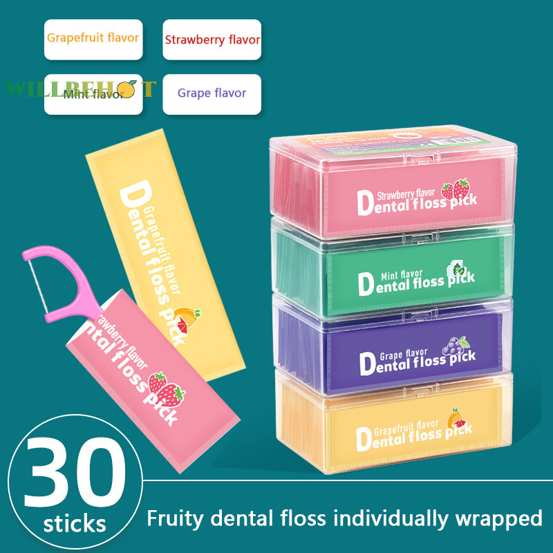 [WillbehotS] 30 Pcs/Box Floss Toothpick Set Colorful Fruit Flavor Floss ...