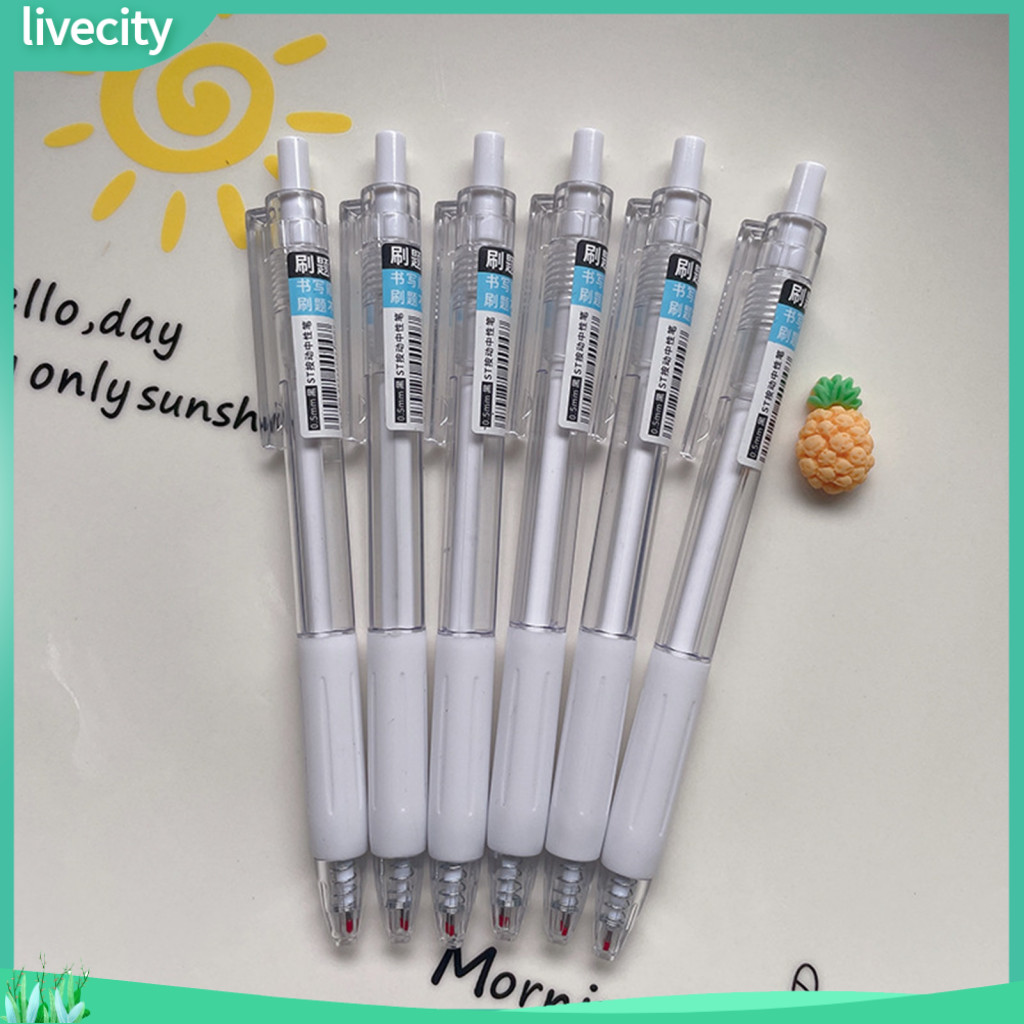 Livecity 6pcs 05mm Black Water Based Pen Push Design Quick Drying