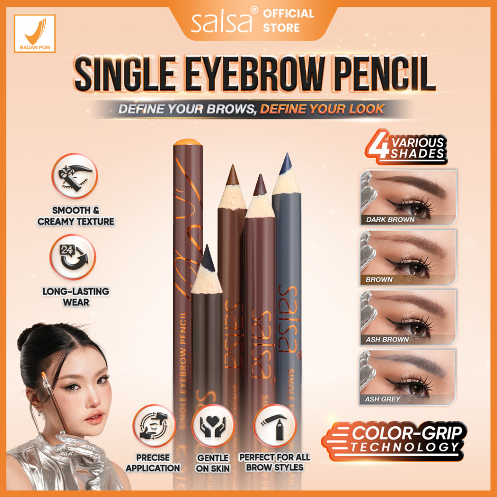 SALSA Single Eyebrow Pencil Waterproof Pensil Alis Tahan Lama Serut Rautan / Merah Jingga Official - Gambar 2