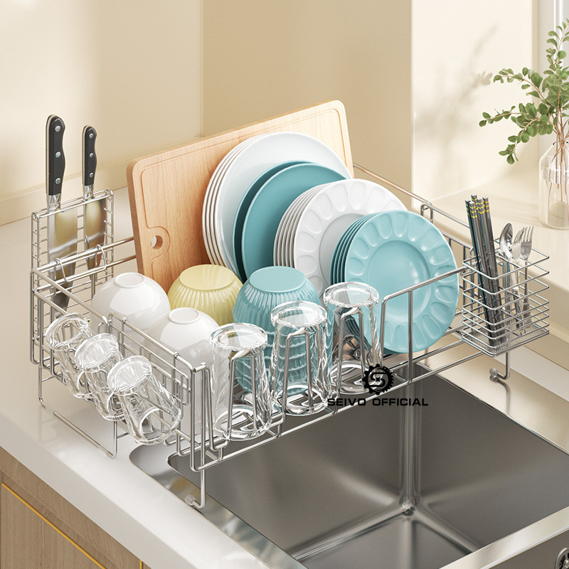 304Stainless Steel Kitchen Drain Rac Dish Retractable Drain Basket ...