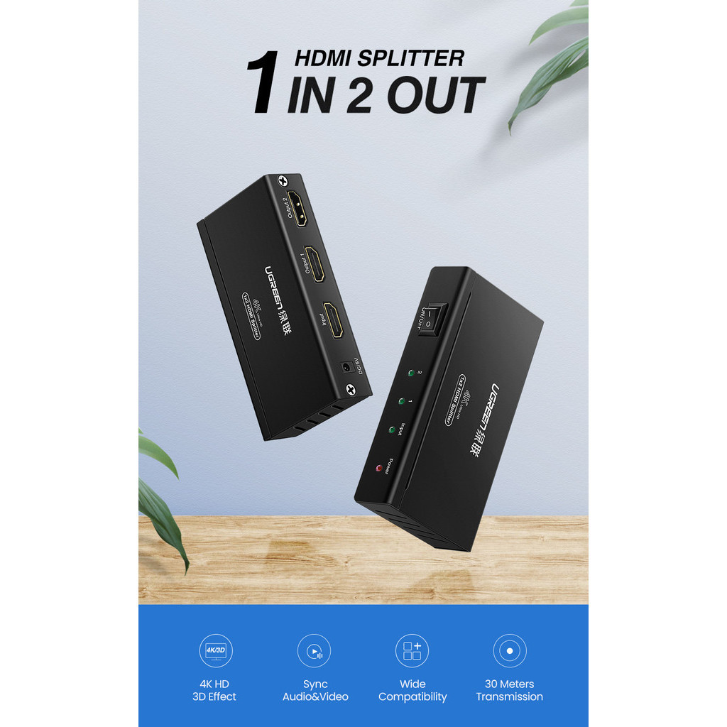 UGREEN HDMI Splitter 1 in 2 Out Only Mirror/Duplicate Screen Powered ...