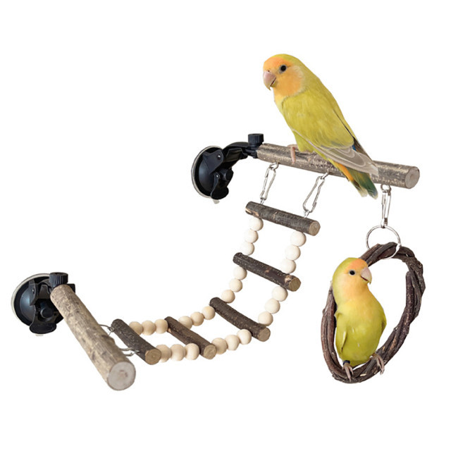 YH Bird Cage Ladder Nature Wood Bird Cage Perch Stand Bird Cage