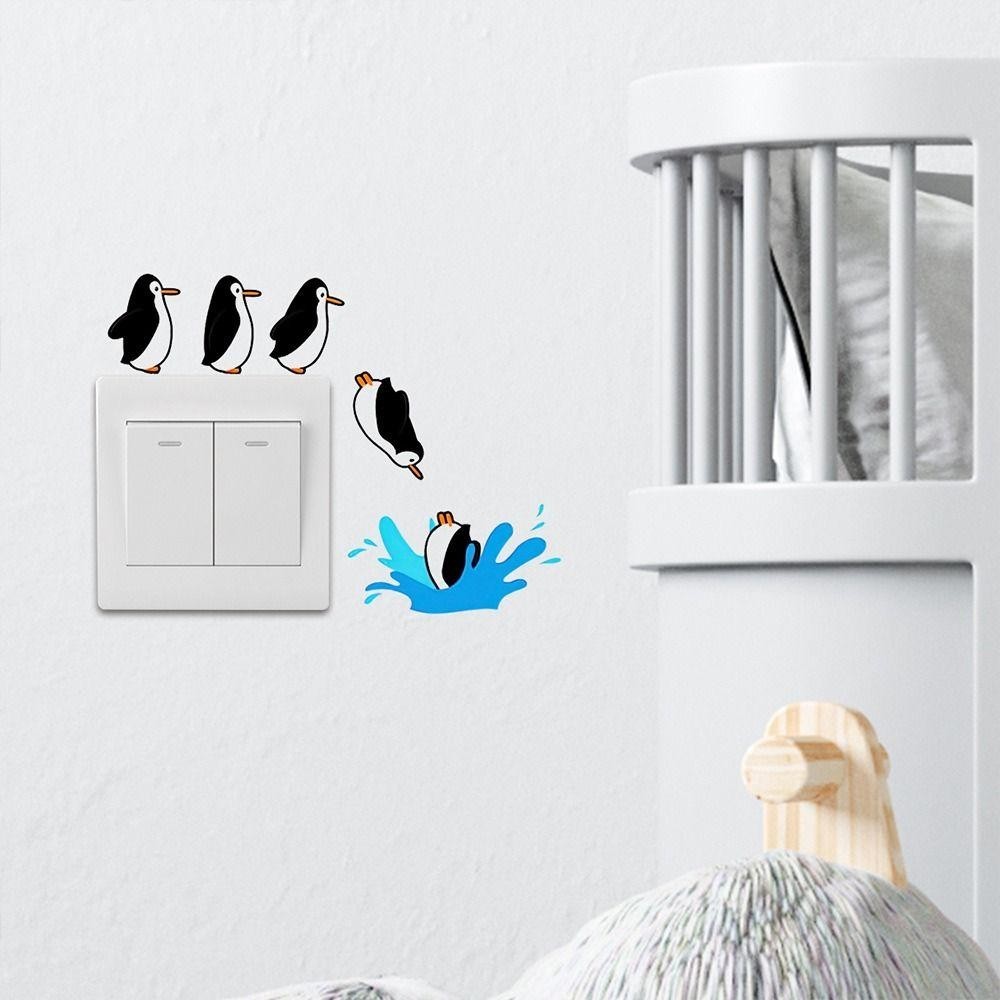 LACYES Penguin Switch Stickers, Cartoon Removable Penguin Diving ...