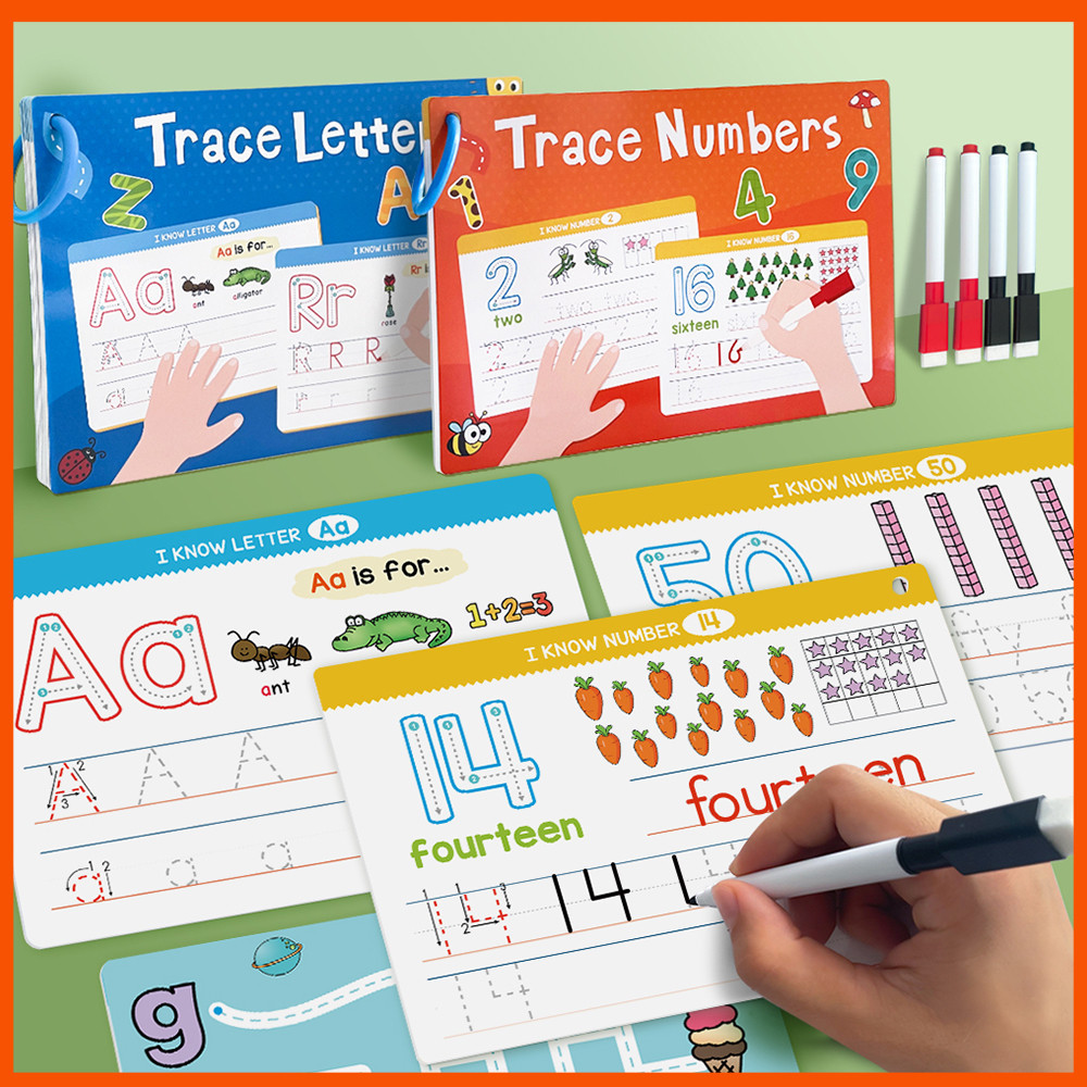 Dry Erase ABC Alphabet and Number Flash Cards Write & Wipe Tracing Practice Card Early Learning
