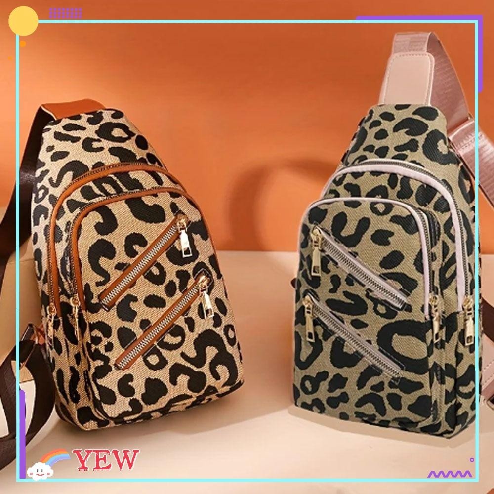 YEW Zipper Sling Bags, Waterproof PU Leather Leopard Chest Bag, Casual