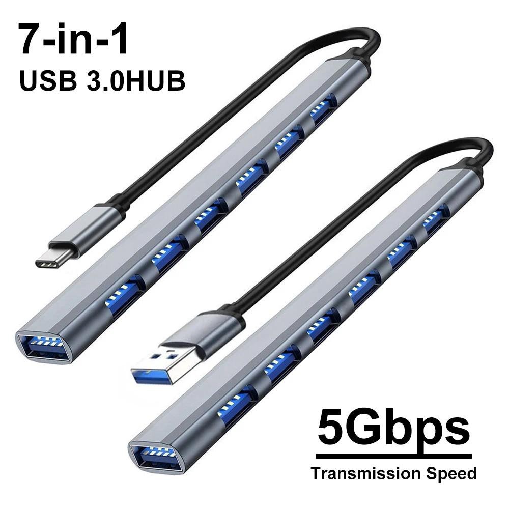 7-in-2 USB HUB Type C 3.0 USB-A Hub Splitter 7 Port USB3.0/2.0 With USB ...
