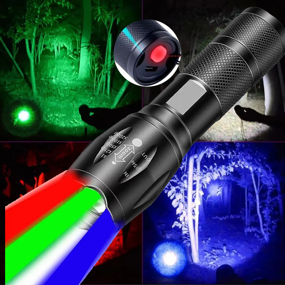 White Red Blue Green Light Multifunctional 4 Colors in 1 LED Flashlight ...