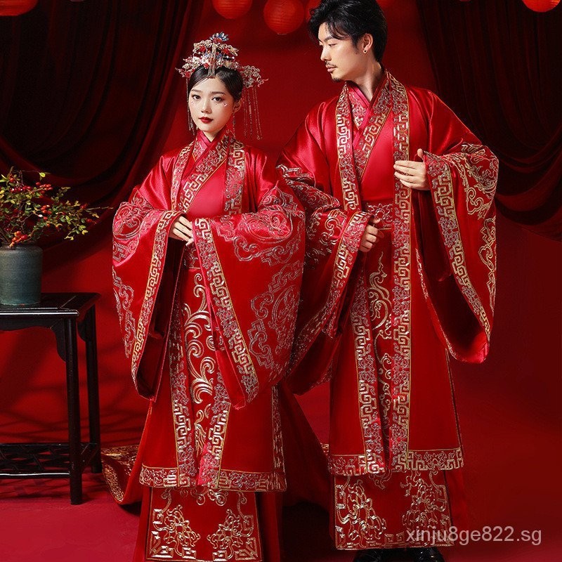 Wedding Hanfu Bride and Groom Chinese Wedding Dress a Chaplet and ...