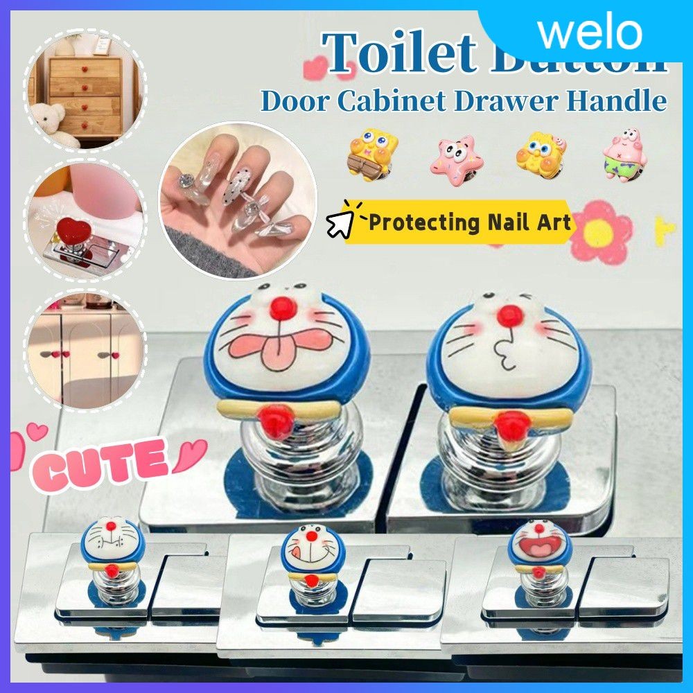 Cute Doraemon Spongebob Toilet Press Button Toilet Tank Button Aid ...