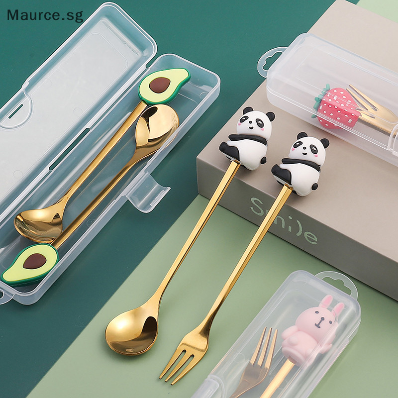 Maurce 2Pcs Cartoon Christmas Doll Spoons Fork With Storage Box Coffee ...