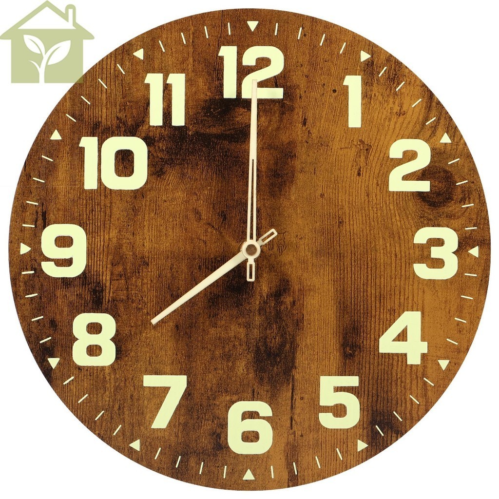Luminous Wall Clocks Wooden Glow in The Dark Clock 12 inch Silent Non ...