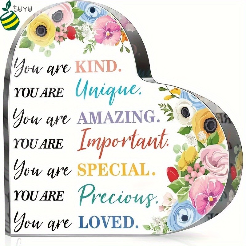 1pc Heart-Shaped Acrylic Inspirational Plaque with Colorful Floral ...