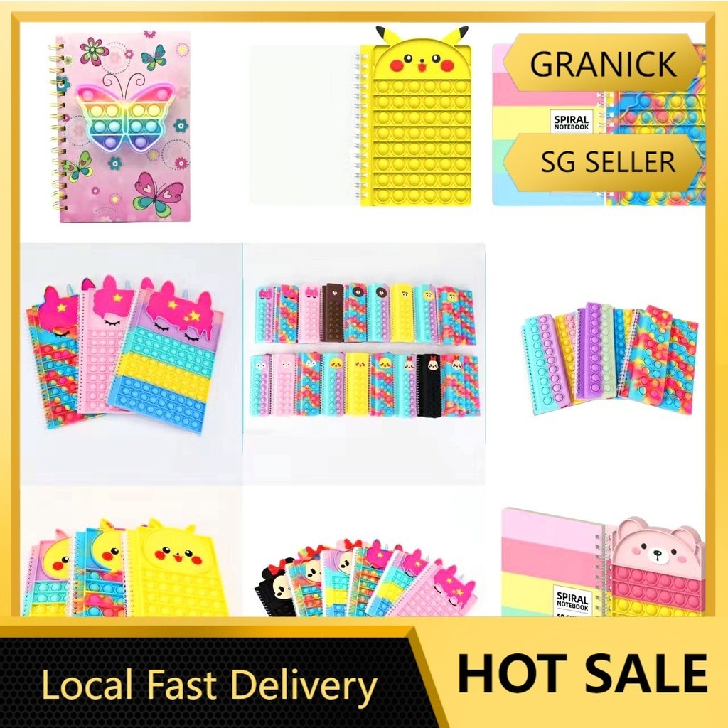 SG STOCK pop it A5/A6 Notebook pencil case pop it 2 in 1 Push Pop Its ...
