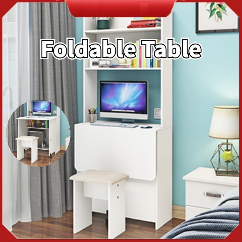MXH Computer Desk With Shelf Kid Foldable Study Table Desktop Bookshelf ...