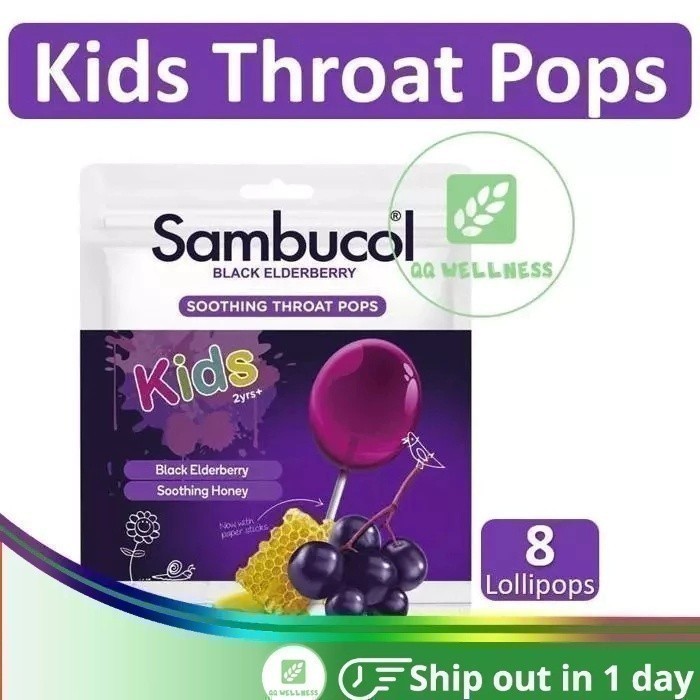 Sambucol Kids Soothing Throat Pops 8 Lollipops Pack Pop Candy Honey ...