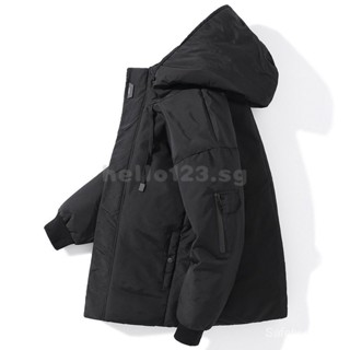 Winter Jacket Men Mid-length Thickened Warm Hooded Padded Jackets Solid  Color Casual Puffer Jacket Coats