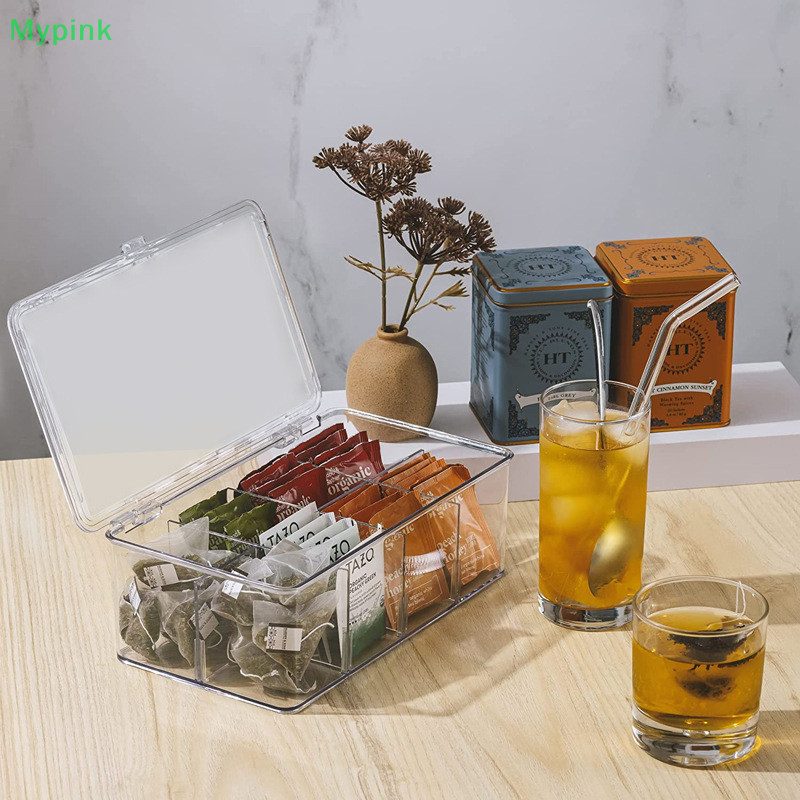 Mypink Tea Bag Storage Box Divided Tea Bag Organizer Clear Storage Box ...